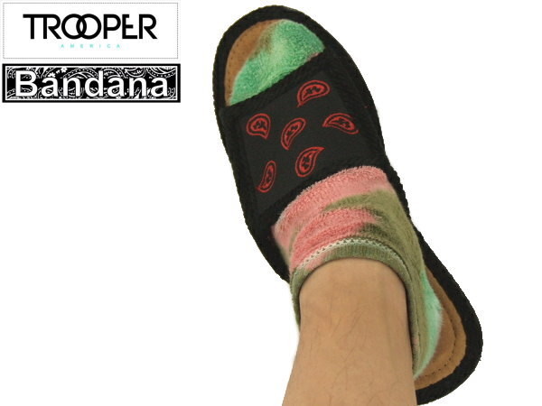 本物 正規品 LA TROOPER トゥルーパー ペイズリー柄 キャンバスサンダル BANDANA OPEN T slide sandal SLIP ON TROOPER TROOPERAMERICA