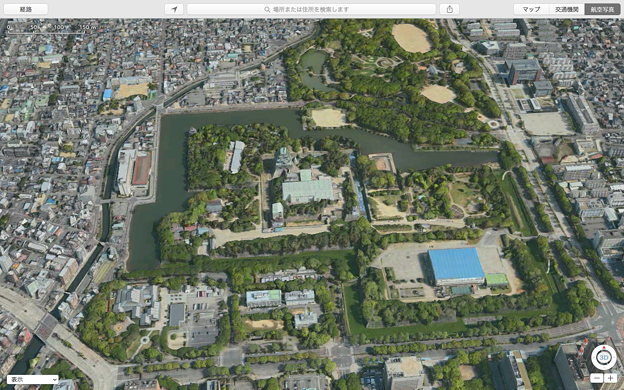 El Capitanマップアプリで見た名古屋城（衛星立体画像）