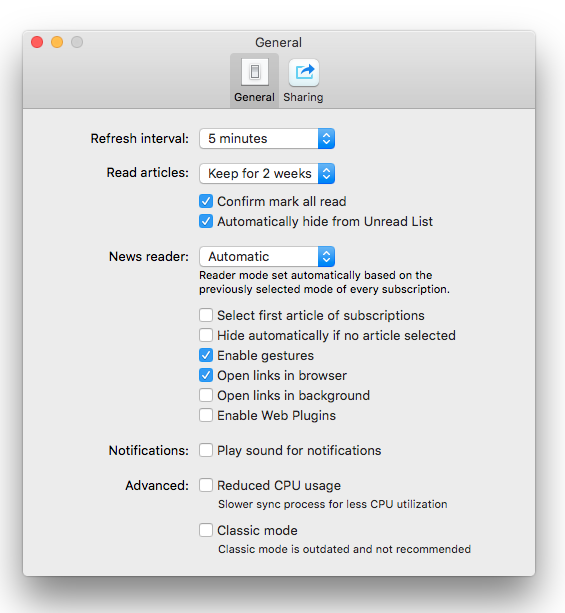 Mac用RSSリーダーアプリ「Leaf」- 5：設定（全般）