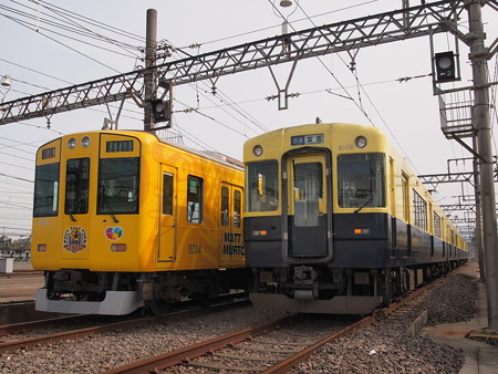 阪神9000系と近鉄5200系 五位堂検修車庫