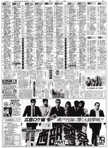 テレビ欄 中国新聞 朝刊 24面 昭和57年1982年10月24日