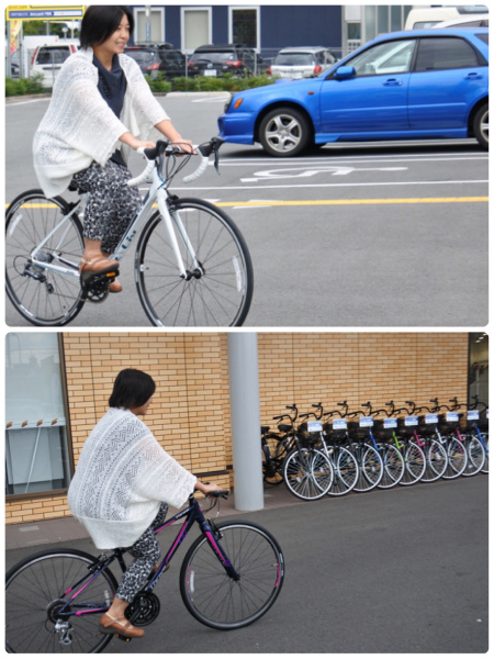 このお店では気になった自転車を駐車場で試乗できる
